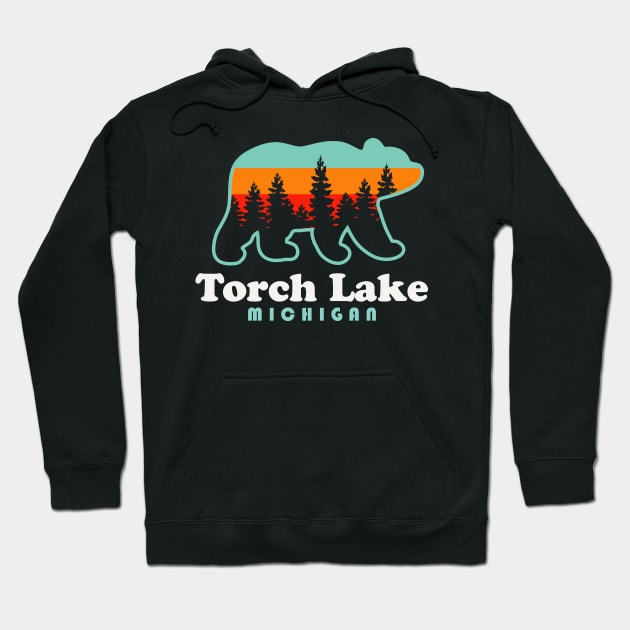 Torch Lake Beach Vacation Michigan Bear Trees Hoodie by PodDesignShop